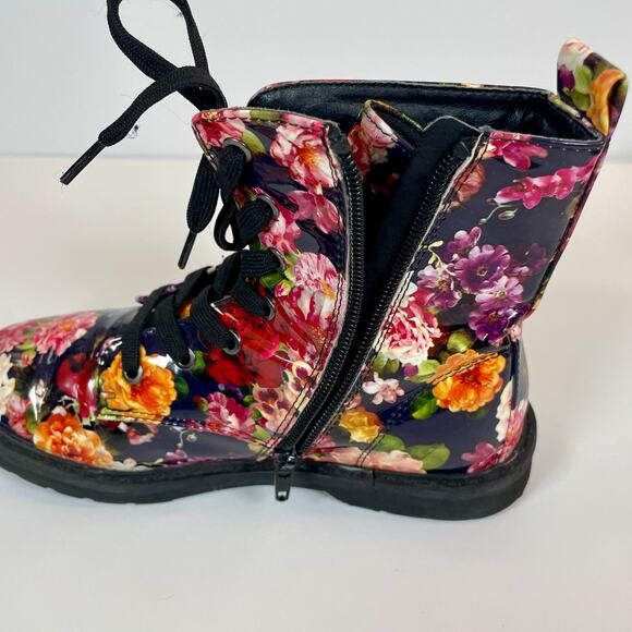 Thereabouts Girls Reese Floral Combat Boots Size 3 Side Zip Black - Picture 6 of 9